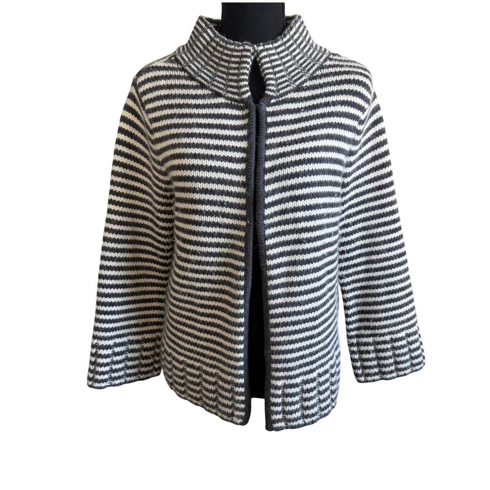 Talbots Womens Petites Wool Blend Striped Open Cardigan Large P Coastal Cozy